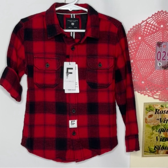 NWT Denim & Flower Ricky Singh Boys Red and Black Buffalo Plaid Flannel Shirt 4 - Picture 3 of 10